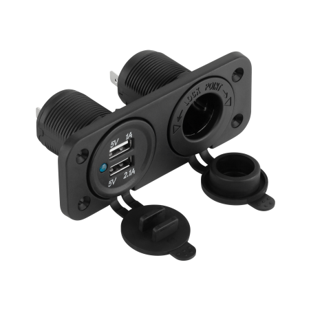 Bil laddare 2xUSB 3100 mA + cigarettändaruttag för montering