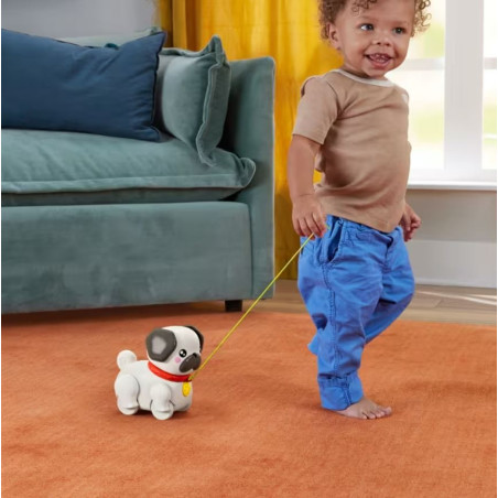 Figur av en promenerande hundvalp mops