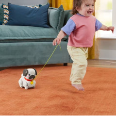 Figur av en promenerande hundvalp mops