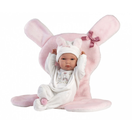 Docka i vinylbebis 35 cm Bimba med rosa kudde.