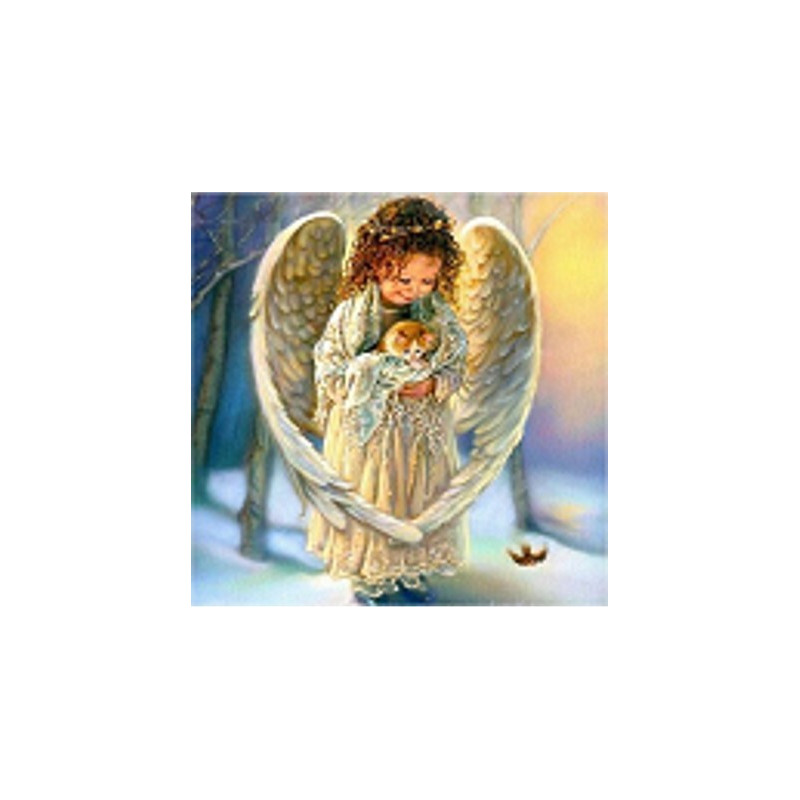 Diamantmosaik - ängel med katt