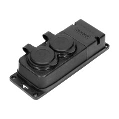 Grenuttagssplitter, stänksäker och stöttålig, IP44, 2 uttag 2P+Z, 16A, 230V AC, gummi, icke brandfarlig
