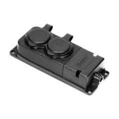 Förgreningsdosa med stänkskydd och stöttålig, IP44, 2 uttag 2P+Z, 16A, 230V AC, gummi, icke brandfarlig, Schuko-version. |…