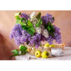 Pussel med 500 bitar, fläderblommor i en vas.