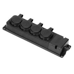 Förgreningsdosa med stänkskydd och stötsäker, IP44, 4 uttag 2P+Z, 16A, 230V AC, gummi, icke-brandfarlig, Schuko-version.