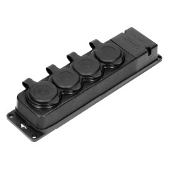 Förgreningsdosa med stänkskydd och stötsäker, IP44, 4 uttag 2P+Z, 16A, 230V AC, gummi, icke-brandfarlig, Schuko-version.