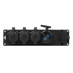 Förgreningsdosa med stänkskydd och stötsäker, IP44, 4 uttag 2P+Z, 16A, 230V AC, gummi, icke-brandfarlig, Schuko-version.