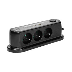 Strömförsörjningslist med 3x2P+Z-strömbrytare, 2xUSB 2.4A-laddare, Typ 3-överspänningsskydd, H05VV-F 3x1,5-kabel, längd