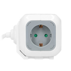 Förlängningskabel 4-vägs 2P+Z (schuko), laddare 2xUSB, 1,4m H05VV-F 3x1,5mm², grå-vit