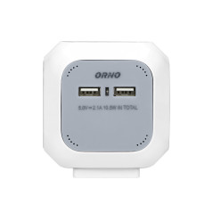 Förlängningskabel 4-vägs 2P+Z (schuko), laddare 2xUSB, 1,4m H05VV-F 3x1,5mm², grå-vit