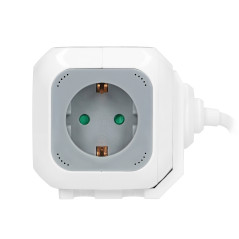 Förlängningskabel 4-vägs 2P+Z (schuko), laddare 2xUSB, 1,4m H05VV-F 3x1,5mm², grå-vit