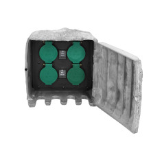 Trädgårdsuttag STEN, 4x2P+Z (schuko), gummikabel H07RN-F 3x1,5mm², 3m, 2 driftlägen: automatisk (max. 1100W)/manuell (max.