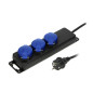 Förlängningskabel för verkstadssyfte, stänksäker IP44, 3 uttag 2P+Z (schuko) IP44, gummiisolering, H05RR-F 3x1,5mm², längd 3m.