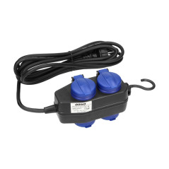 Förlängningssladd för verkstad, stänktät IP44, 4 uttag (2+2) 2P+Z (schuko) IP44, gummikabel, H05RR-F 3x1,5, längd 10m.