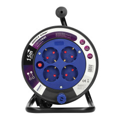 Förlängningssladd MINI, 4 uttag 2P+Z (schuko), metallställ, polyvinylklorid H05VV-F 3x1mm² - 15m