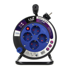 Förlängningssladd MINI, 4 uttag 2P+Z (schuko), metallställ, polyvinylklorid H05VV-F 3x1.5mm² - 15m