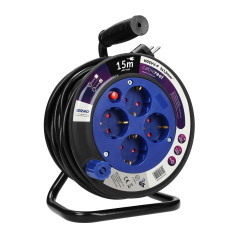 Förlängningssladd MINI, 4 uttag 2P+Z (schuko), metallställ, polyvinylklorid H05VV-F 3x1.5mm² - 15m