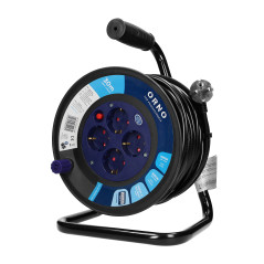 Förlängningssladd med 4 uttag 2P+Z (Schuko), PVC-kabel H05VV-F 3x1.5mm², längd - 30m, Termik, Skydd mot överbelastning.