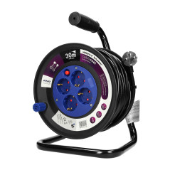 Förlängningssladd med 4 uttag 2P+Z (Schuko), PVC-kabel H05VV-F 3x1.5mm², längd - 30m, Termik, Skydd mot överbelastning.