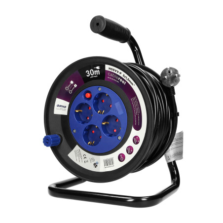 Förlängningssladd med 4 uttag 2P+Z (Schuko), PVC-kabel H05VV-F 3x1.5mm², längd - 30m, Termik, Skydd mot överbelastning.