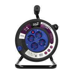 Förlängningssladd med 4 uttag 2P+Z (Schuko), PVC-kabel H05VV-F 3x1.5mm², längd - 30m, Termik, Skydd mot överbelastning.