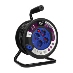 Förlängningssladd med 4 uttag 2P+Z (Schuko), PVC-kabel H05VV-F 3x1.5mm², längd - 30m, Termik, Skydd mot överbelastning.