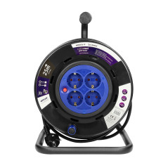 Förlängningssladd, 4 uttag 2P+Z (schuko), kabel PVC H05VV-F 3x1,5mm², längd - 25m, FASTA UTTAG, termisk, spårskydd.