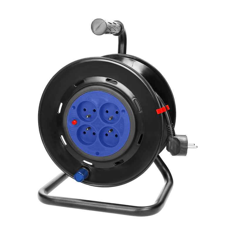 Förlängningssladd, 4 uttag 2P+Z, PVC-kabel H05VV-F 3x1,5mm², längd - 50m, FASTA UTTAG, termisk, strömbananskydd.