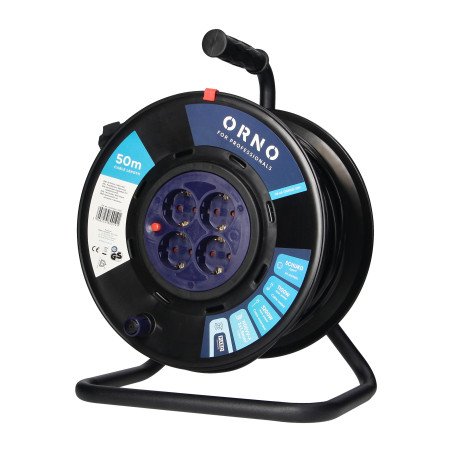 Förlängningssladd med 4 uttag 2P+Z (Schuko), PVC-kabel H05VV-F 3x1,5mm², längd - 50m, FASTA UTTAG, termisk, spårskydd.