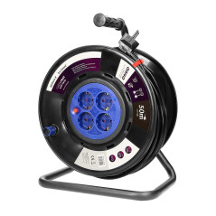 Förlängningssladd med 4 uttag 2P+Z (Schuko), PVC-kabel H05VV-F 3x1,5mm², längd - 50m, FASTA UTTAG, termisk, spårskydd.