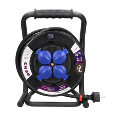 Förlängningssladd professionell IP44, 4 uttag 2P+Z (schuko), oljebeständig gummikabel, H07RN-F 3x2,5mm2, längd 20m, undvik