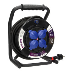 Förlängningssladd professionell IP44, 4 uttag 2P+Z (schuko), oljebeständig gummikabel, H07RN-F 3x2,5mm2, längd 20m, undvik