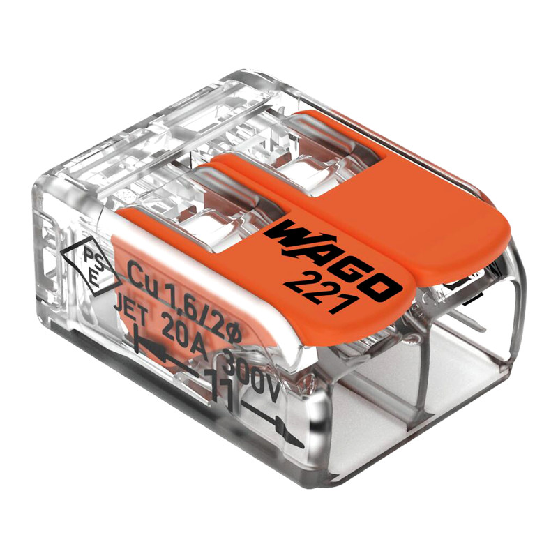 Anslutningsklämma Wago 2-ledad, modell: 221-412, från 0,20-4,00mm2, 5 st.