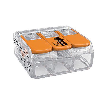 Anslutningsklämma Wago 3-ledad, modell: 221-413, från 0,20-4,00mm2, 5 st.