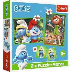 Pussel 2-i-1 pussel och memo-spel med glada smurfar. | HandlaSmidigt.se