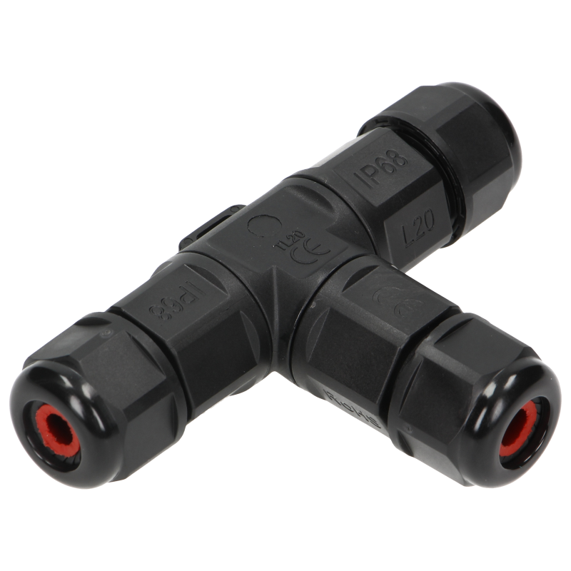 Kabelförgrening T-kontakt IP68, 3x4mm², 450V/25A
