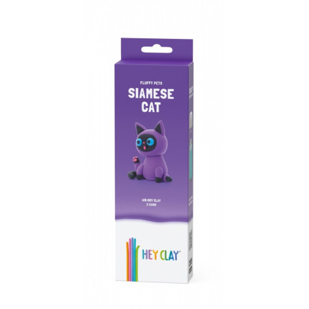 Plastilina hey clay figurin av lurviga djur, siamesisk katt