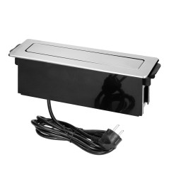 Möbeluttag med utdragbart uttag från bordsskivan med platt fräst kant, USB-laddare och 2m kabel, 3 uttag av typ E, 2 x USB (2,4A