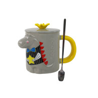Kubek Ceramiczny z Pokrywką Szary Dinozaur 400 ml