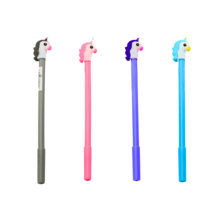 Kulpenna med enhörning lock svart refill mix grå lila 0,5 mm