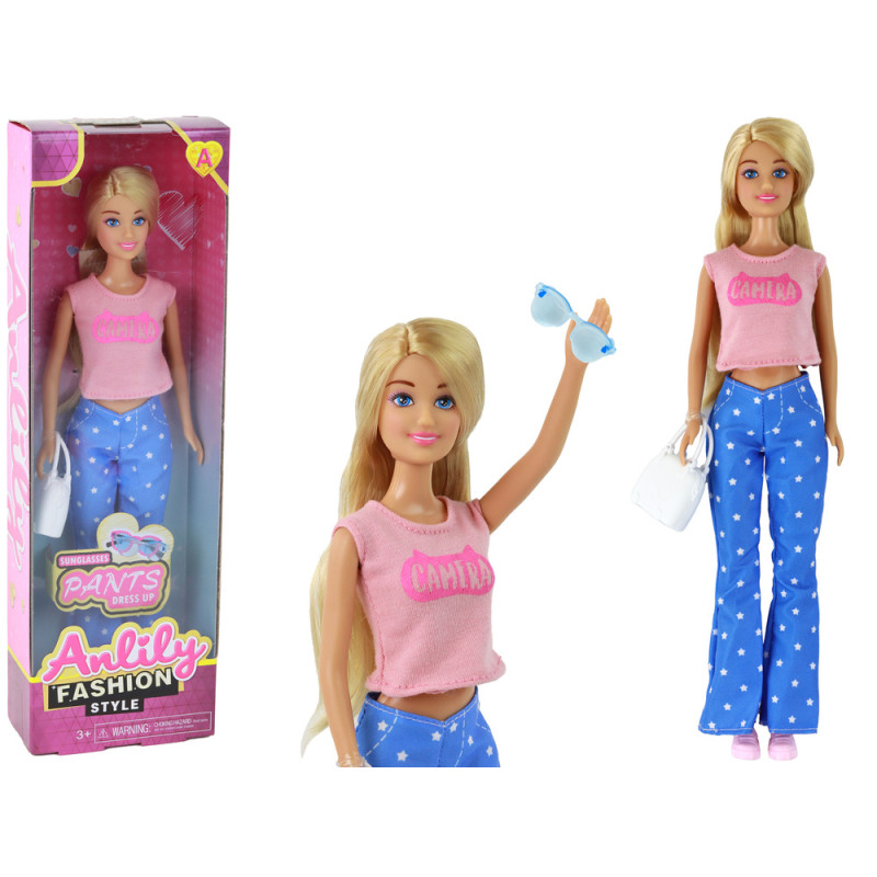 Docka för barn Anlily Långt Blondt Hår Väska Glasögon Rosa Blus