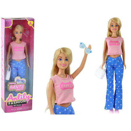 Docka för barn Anlily Långt Blondt Hår Väska Glasögon Rosa Blus