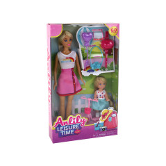 Dockor för barn Anlily Mamma och Dotter Blondt Hår Sparkcykel 8 Delar.