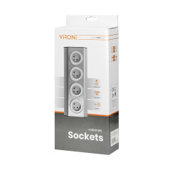 Möbeluttag, köksmonterad med kardborreband 4x2P+Z INOX med 1,5m kabel.