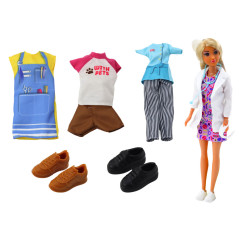 Docka Anlily 4-i-1 Läkare Frisör Kock Djur Kläder Tillbehör