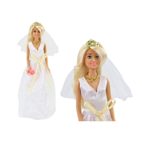 Dockan Anlily i brudklänningen Brudbukett Krona Halsband