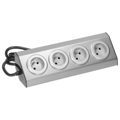 Möbeluttag, köksmonterad med kardborreband 4x2P+Z INOX med 1,5m kabel.