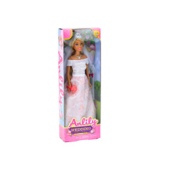 Docka i brudklänning Brud vit klänning slöja blommor