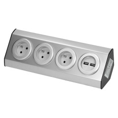 Möbeluttag, köksmonterad med kardborreband, med USB-laddare - 3x2P+Z, 2xUSB, INOX.