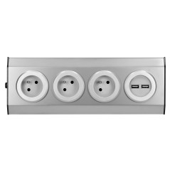 Möbeluttag, köksmonterad med kardborreband, med USB-laddare - 3x2P+Z, 2xUSB, INOX.